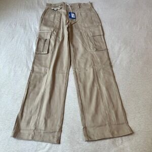 Sixth June Paris Men Tan Khaki Utility Wide Leg Cargo Pants Size S NWT